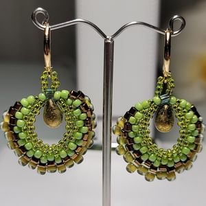 Hand Made Glass Fired Czech Teardrop Beaded Springtime Petal Earrings